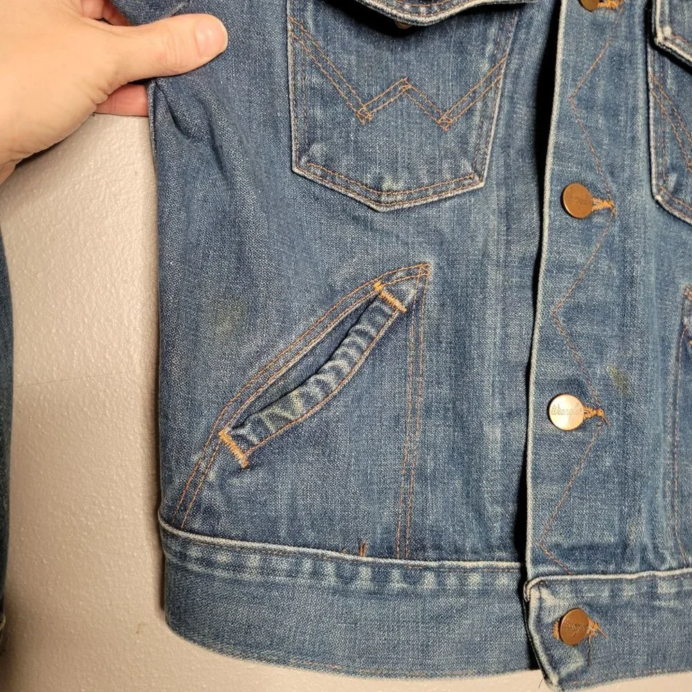 Vintage‎ Retro Kids Wrangler No Fault Denim Jacket Blue Sanforized Western USA